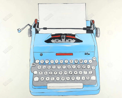 Blue typewritter machine - 16x20 Print on canvas