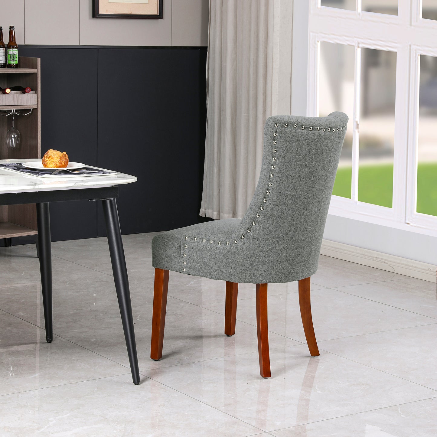 LYHome Mordern Fabric Dining Chairs, 2-Pcs Set, Light Grey