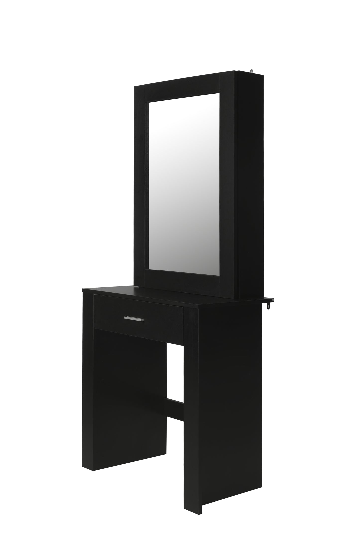 Vanity Desk with Mirror & Stool, Black Makeup Table with Storage Shelves & Drawer, Vanity Set for Girls Women