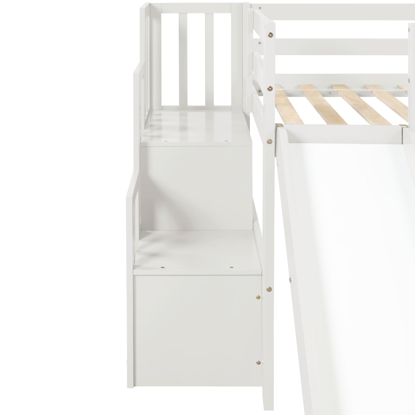 Loft Bed with Staircase, Storage, Slide, Twin size, Full-length Safety Guardrails, No Box Spring Needed, White \\\\n(Old Sku:W504S00004)