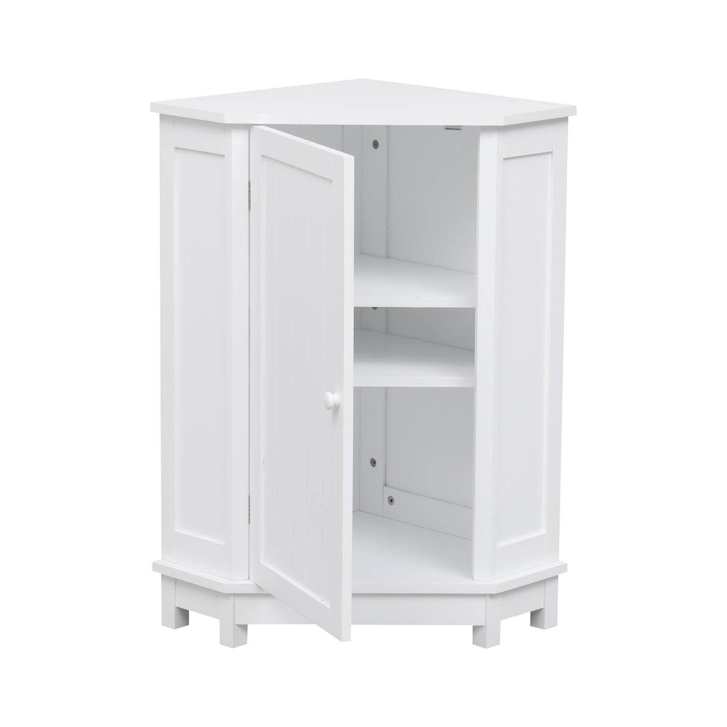 White Bathroom Cabinet Triangle Corner Storage Cabinet with Adjustable Shelf Modern Style MDF Board