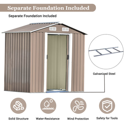 TOPMAX Patio 6ft x4ft Bike Shed Garden Shed, Metal Storage Shed with Adjustable Shelf and Lockable Door, Tool Cabinet with Vents and Foundation for Backyard, Lawn, Garden, Brown