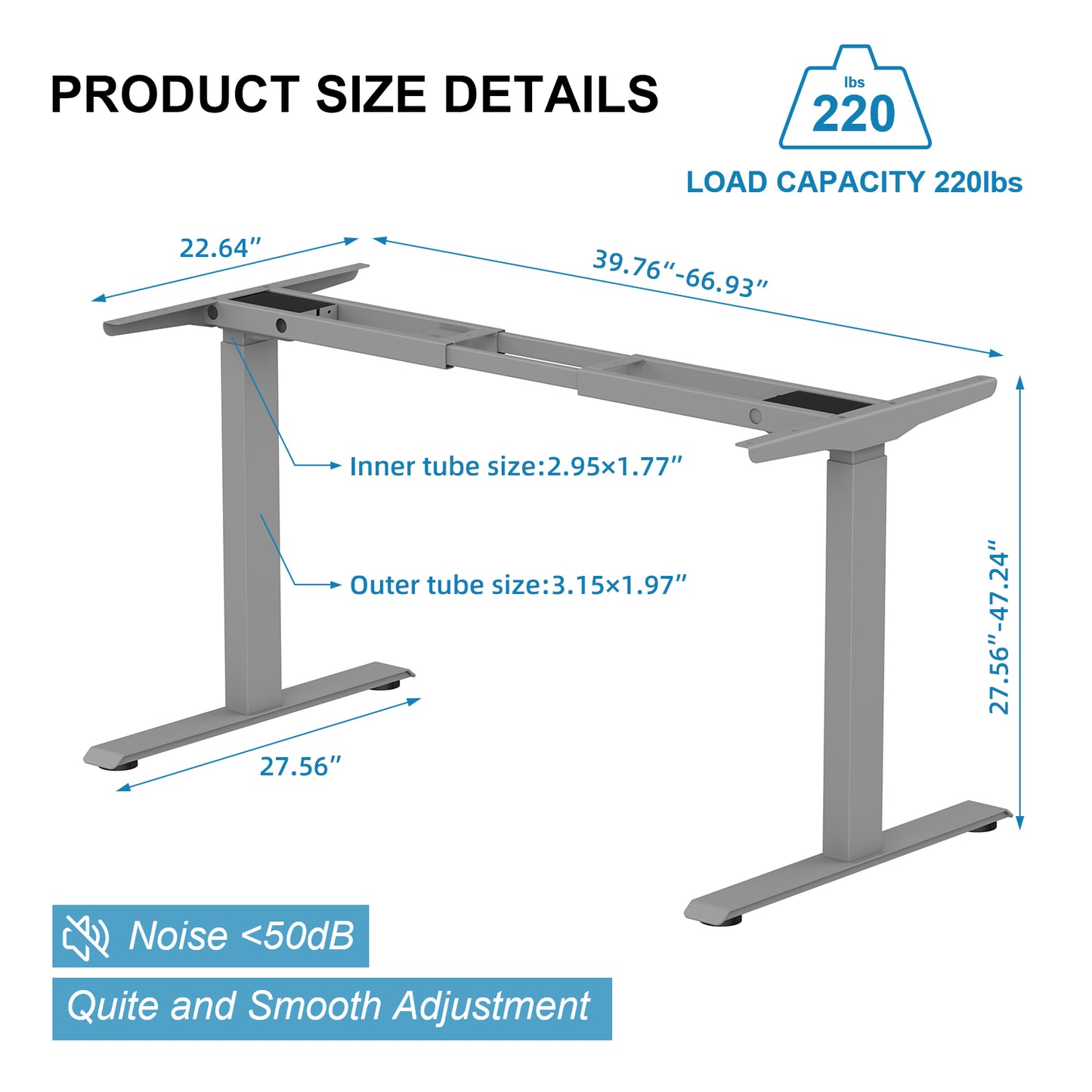 Electric Standing Desk  with Dual Motor Height Adjustable Sit Stand Desk Computer Workstation with USB Charge
"	
，Silver Grey