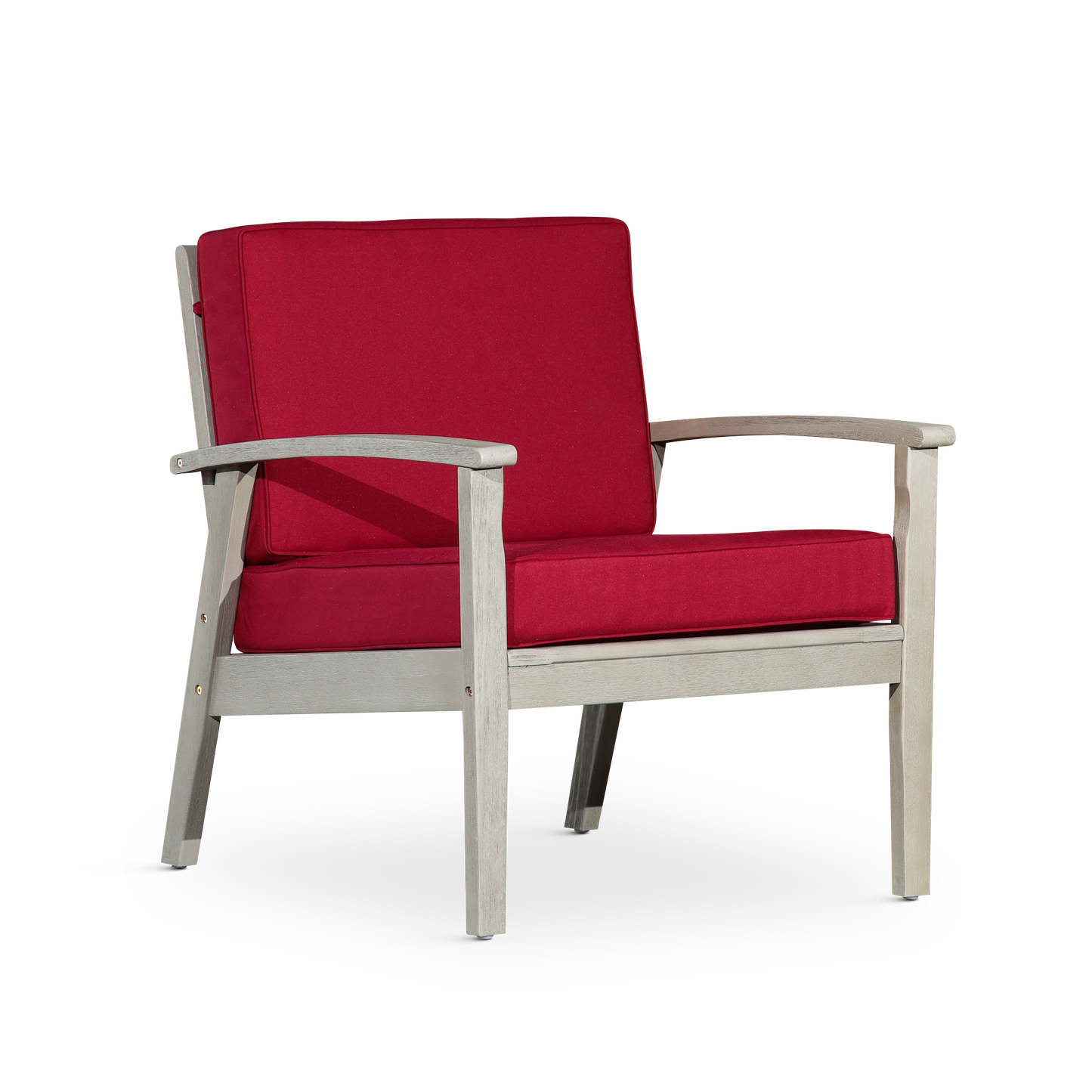 Deep Seat Eucalyptus Chair, Driftwood Gray Finish, Burgundy Cushions