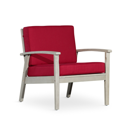 Deep Seat Eucalyptus Chair, Driftwood Gray Finish, Burgundy Cushions