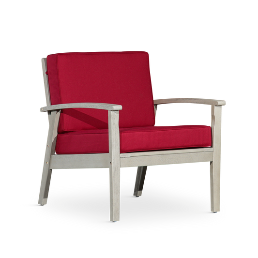 Deep Seat Eucalyptus Chair, Driftwood Gray Finish, Burgundy Cushions