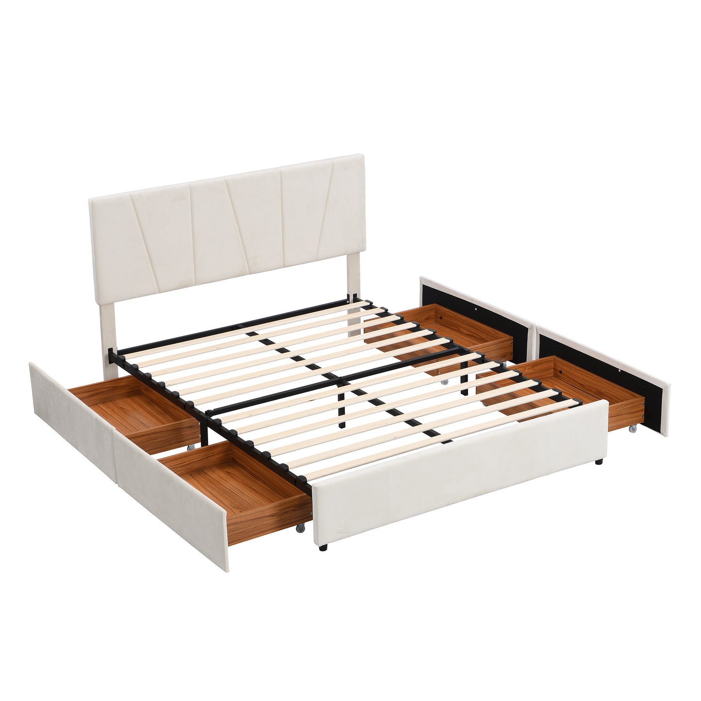 Queen Size Upholstery Platform Bed with Four Drawers on Two Sides,Adjustable Headboard,Beige