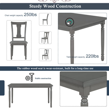 TREXM Classic 6-Piece Dining Set Wooden Table and 4 Chairs with Bench for Kitchen Dining Room (Gray)