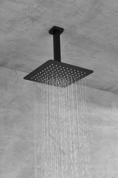 10 Inches Matte Black Shower Set System Bathroom Luxury Rain Mixer Shower Combo Set Ceiling Mounted Rainfall Shower Head Faucet (Contain Shower Faucet Rough-In Valve Body and Trim)