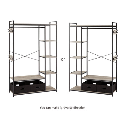 JHX Organized Garment Rack with Storage, Free-Standing Closet System with Open Shelves and Hanging Rod(Grey,43.7’’w x 15.75’’d x 70.08’’h).