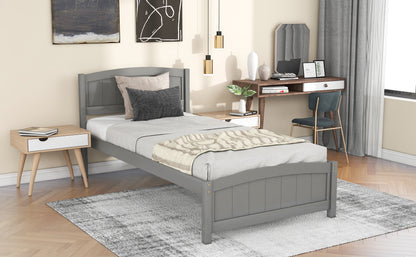 Wood Platform Bed with Headboard,Footboard and Wood Slat Support, Gray