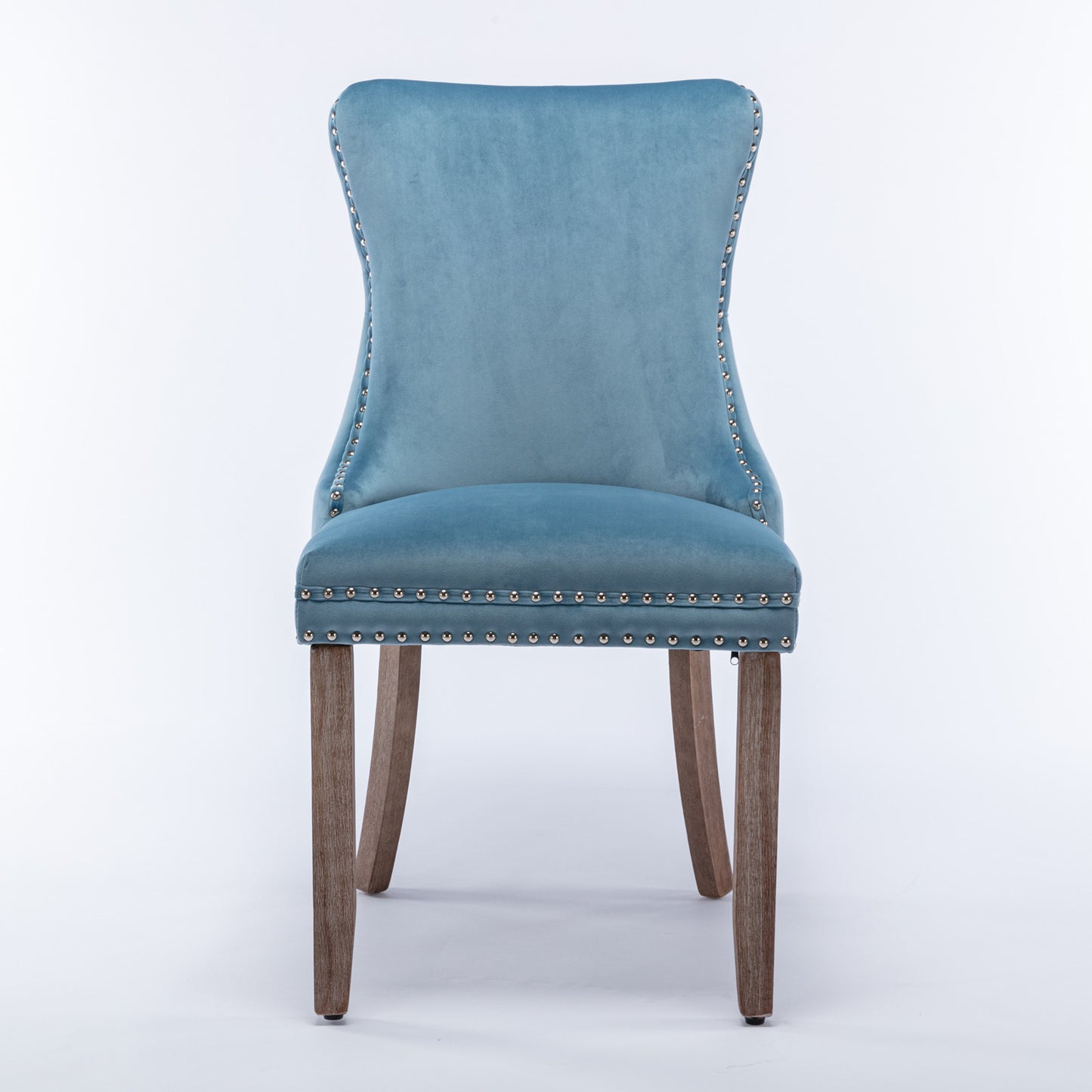 A&A Furniture,Upholstered Wing-Back Dining Chair with Backstitching Nailhead Trim and Solid Wood Legs,Set of 2, Light Blue,8809LB, KD