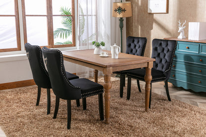 A&A Furniture,Nikki Collection Modern, High-end Tufted Solid Wood Contemporary Velvet Upholstered Dining Chair with Wood Legs Nailhead Trim  2-Pcs Set，Black，1901BK