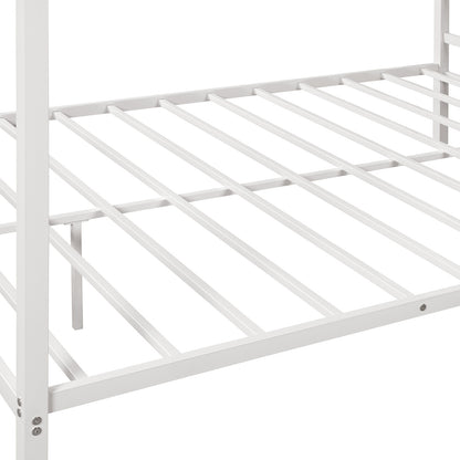 Metal Framed Canopy Platform Bed with Built-in Headboard,No Box Spring Needed, Classic Design, Queen ,White