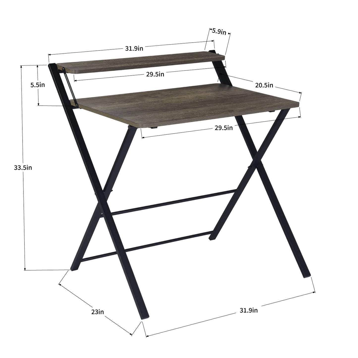 29.6" foldable desk with tier - WALNUT & BLACK