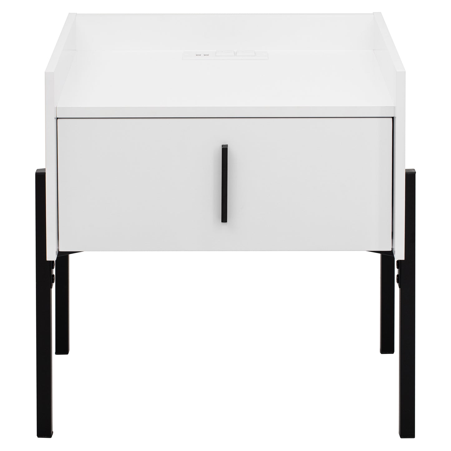 Nightstand with Drawer ,Storage Bedside Table with USB Charging Ports- White