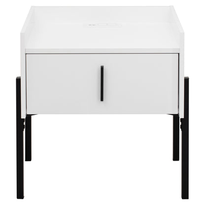 Nightstand with Drawer ,Storage Bedside Table with USB Charging Ports- White