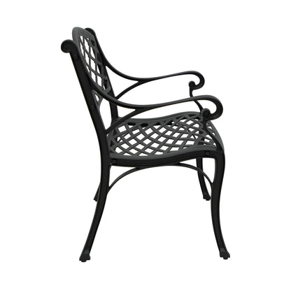 2 Piece Outdoor Dining Chairs, Cast Aluminum Chairs with Armrest, Patio Bistro Chair Set of 2 for Garden, Backyard (Lattice Design 2 Chairs)