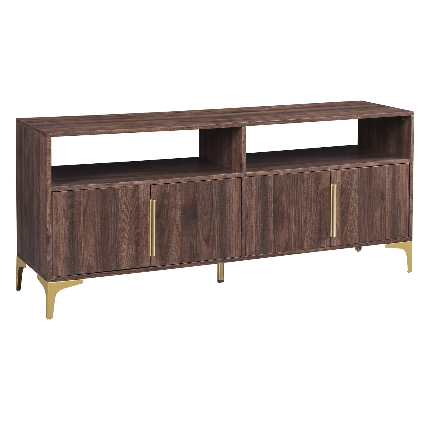 TREXM 58” L Sideboard with Gold Metal Legs and Handles Sufficient Storage Space Magnetic Suction Doors (Brown)