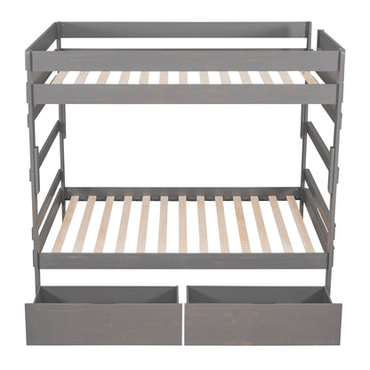 Full over Full Wood Bunk Bed with 2 Drawers, Gray