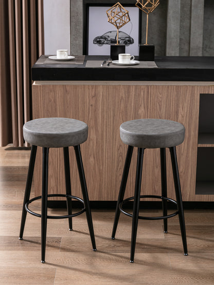 A&A Furniture,Metal Bar Stools,  Round Kitchen Counter Stools, Industrial Round Barstool, Bar Chairs, 28 Inch for Counter Pub Height Set of 2 (Gray)