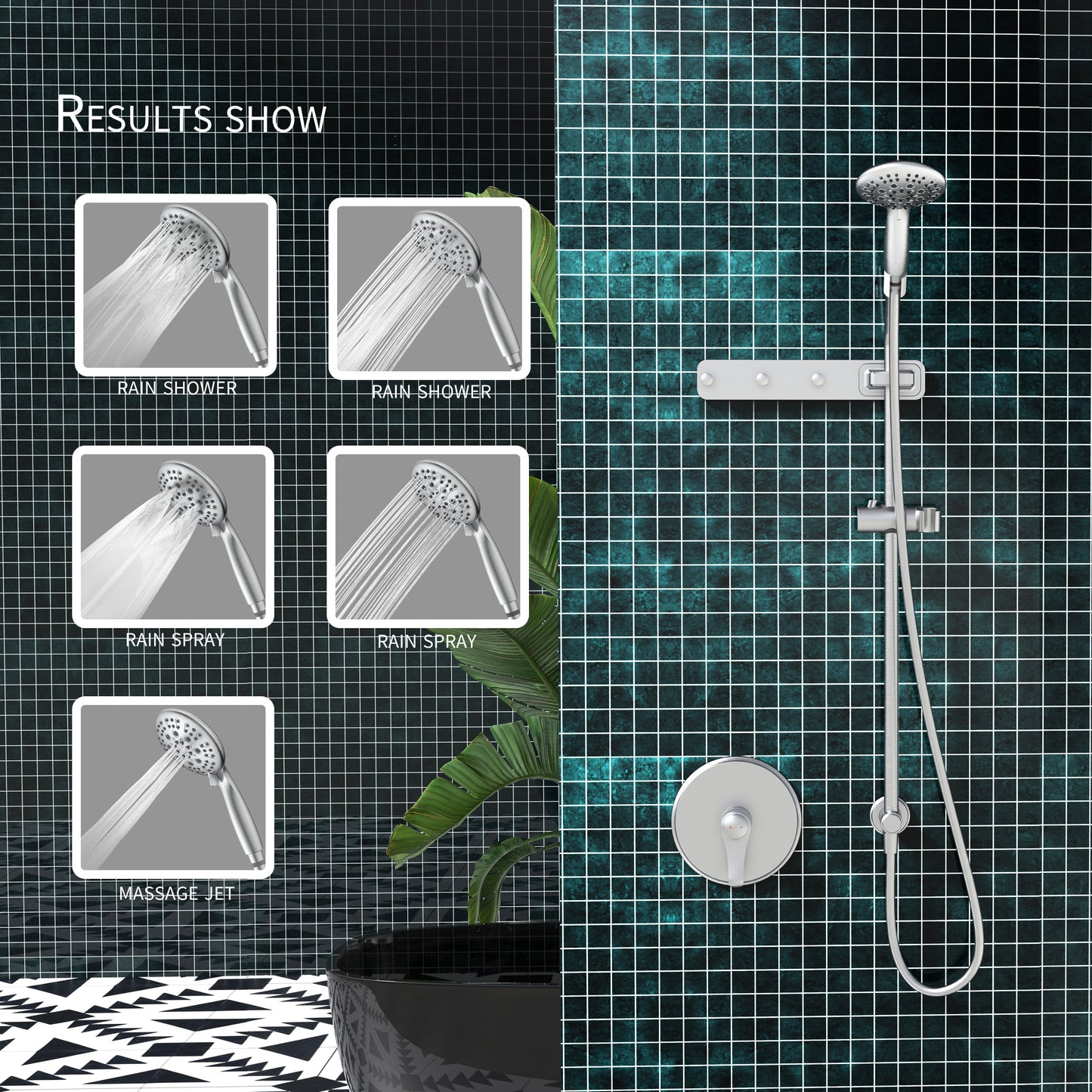 Large Amount of water Multi Function Shower Head - Shower System with 4." Rain Showerhead, 6-Function Hand Shower, Simple Style,With Storage Hook, Brushed Nickel