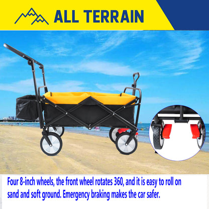 folding wagon Collapsible Outdoor Utility Wagon, Heavy Duty Folding Garden Portable Hand Cart, Drink Holder, Adjustable Handles