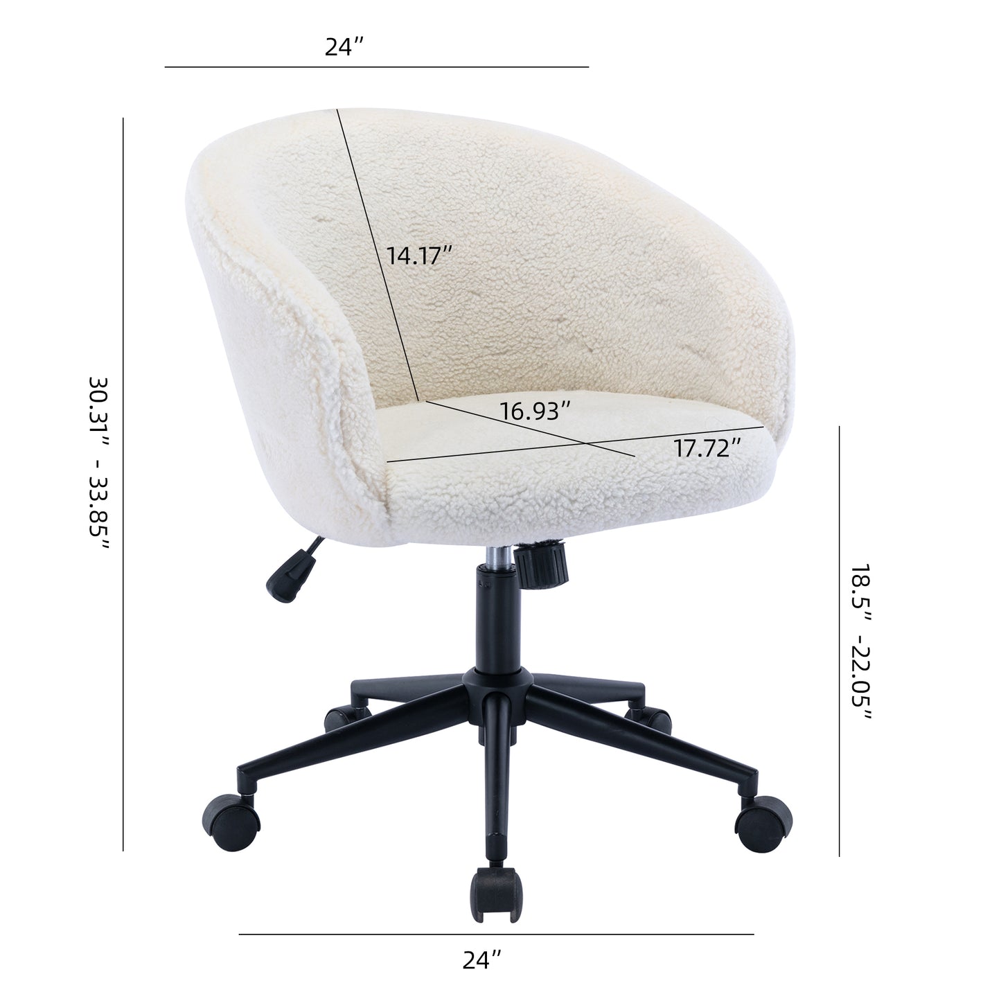 HengMing Desk Chair Faux Fur Task Chair,Modern Cute Accent Armchair  Swivel Makeup Stool for Bedroom, White