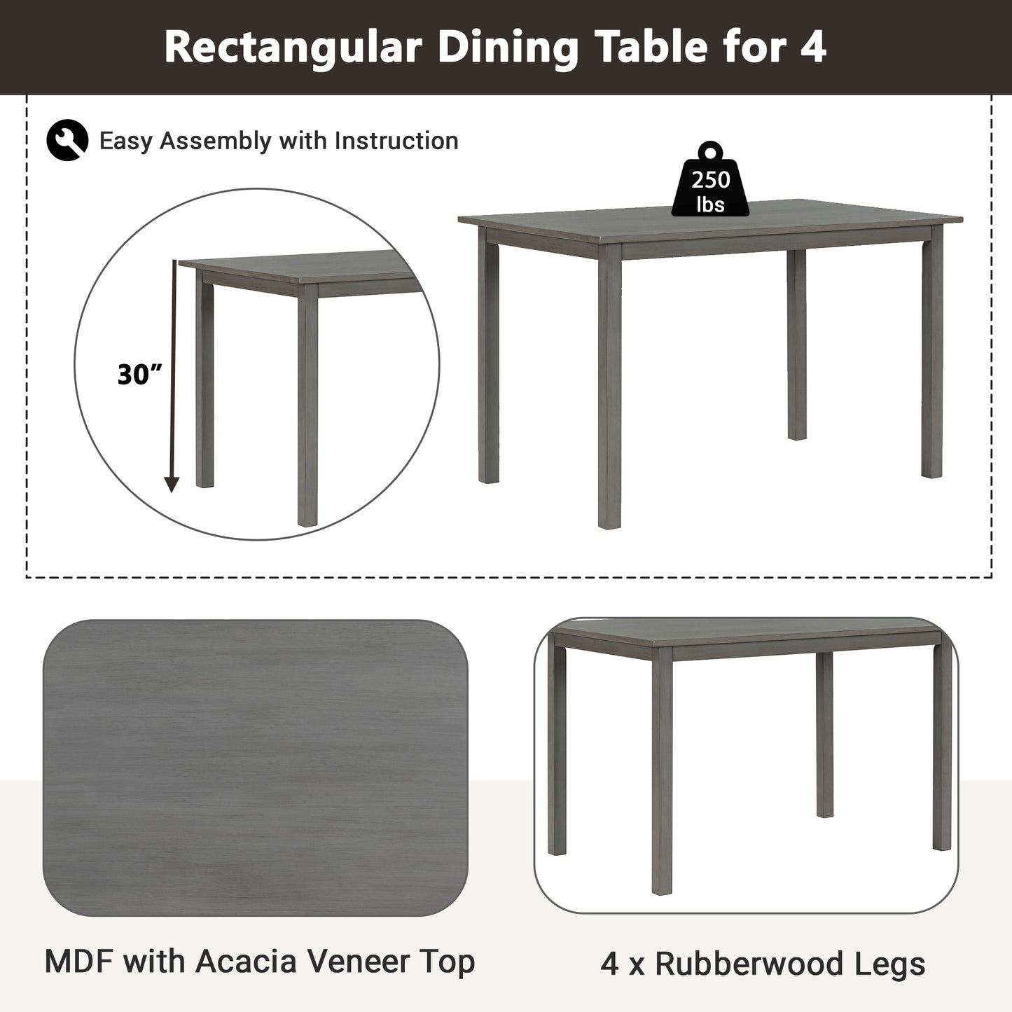 TOPMAX 5-piece Wooden Dining Set, Kitchen Table with 2 Dining Chairs and 2 Benches, Farmhouse Rustic Style, Gray