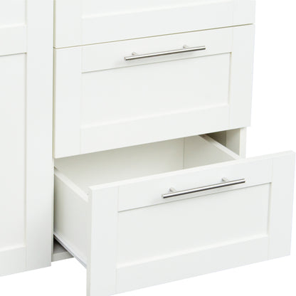 High wardrobe and kitchen cabinet with 2 doors, 2 drawers and 5 storage spaces,white