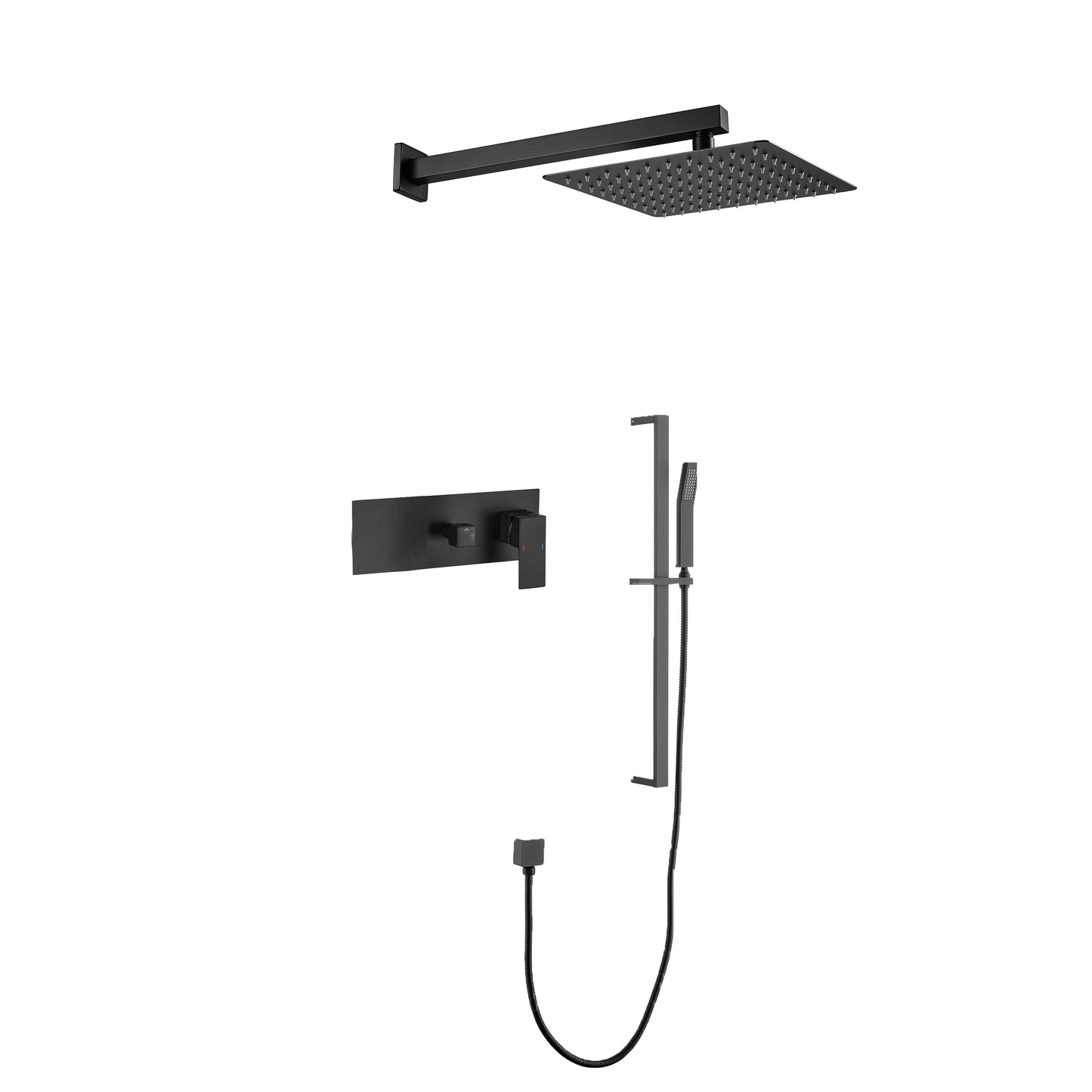 Shower System 10Inch Square Bathroom Luxury Rain Mixer Shower Combo Set Pressure Balanced Shower System with Shower Head, Hand Shower, Slide Bar, Shower Arm, Hose, and Valve Trim