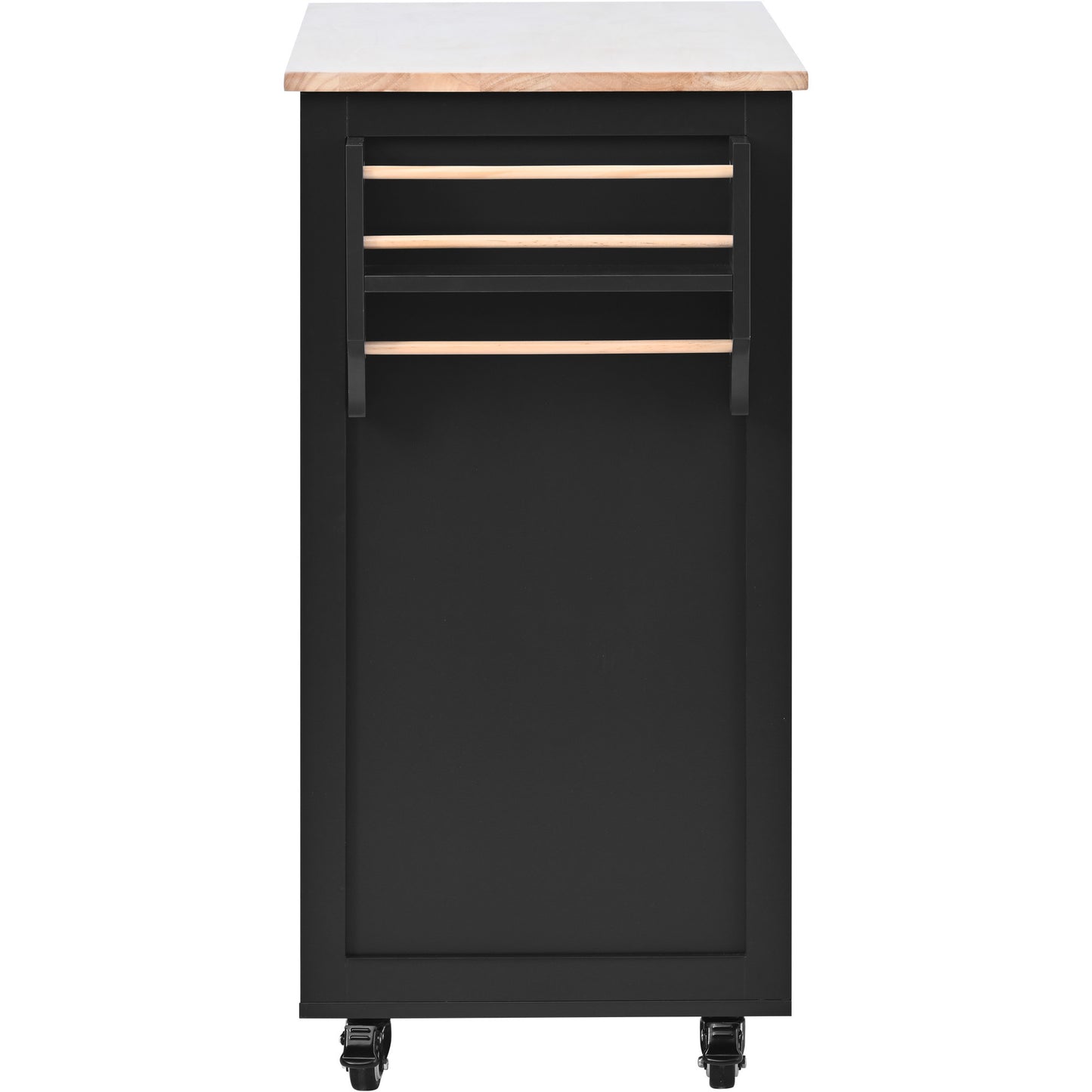 K&K Store Kitchen Cart with Rubber Wood Countertop , Kitchen Island has 8 Handle-Free Drawers Including a Flatware Organizer and 5 Wheels for Kitchen Dinning Room, Black