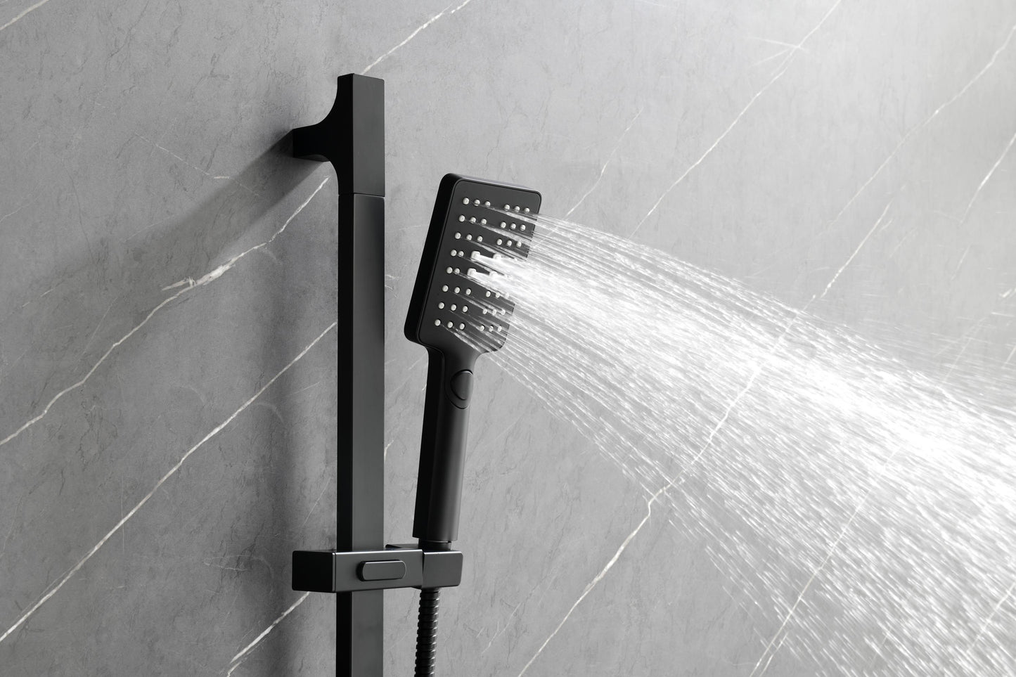 Shower System with Shower Head, Hand Shower, Slide Bar, Bodysprays, Shower Arm, Hose, Valve Trim, and Lever Handles