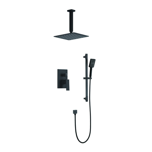 Pressure Balanced Shower System with Shower Head, Hand Shower, Slide Bar, Shower Arm, Hose, and Valve Trim