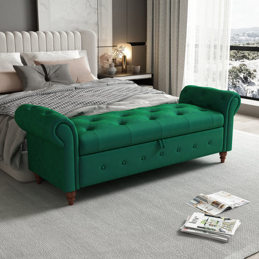 63" Bed Bench Green Velvet