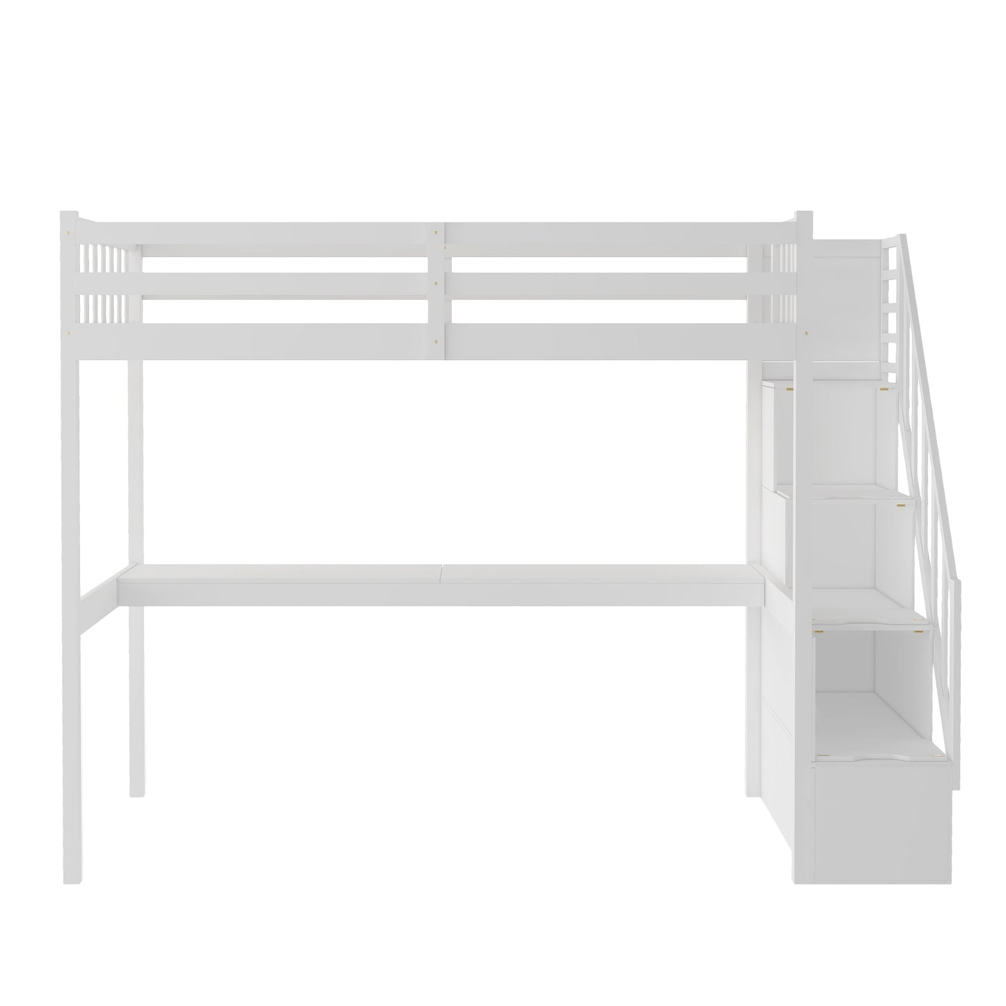 Twin Size Loft Bed with Staircase and Built-in Desk ,White