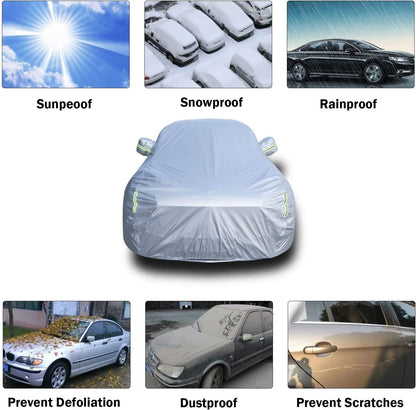 Car Cover Waterproof All Weather,6-Layer Heavy Duty Outdoor Cover for Sedans ,Waterproof, UV Protection, Anti-Scratch Protective Lining (Sedan （195-204" Long)