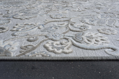 Lily Light Gray, Medium Gray, Blue and Ivory Chenille and Viscose High - Low Area Rug 5x8