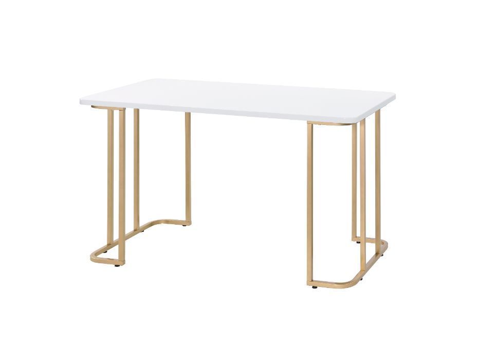 ACME Estie Writing Desk, White & Gold Finish 93102