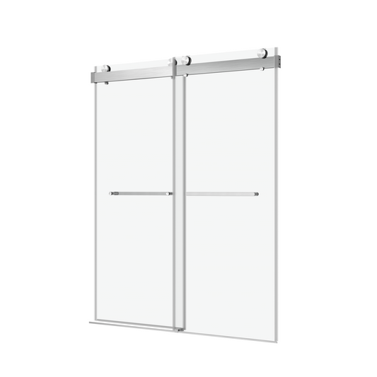 72 in. W x 76 in. H Sliding Frameless Shower Door in Brushed Nickel with 3/8 in. (10 mm) Clear Glass With Buffer