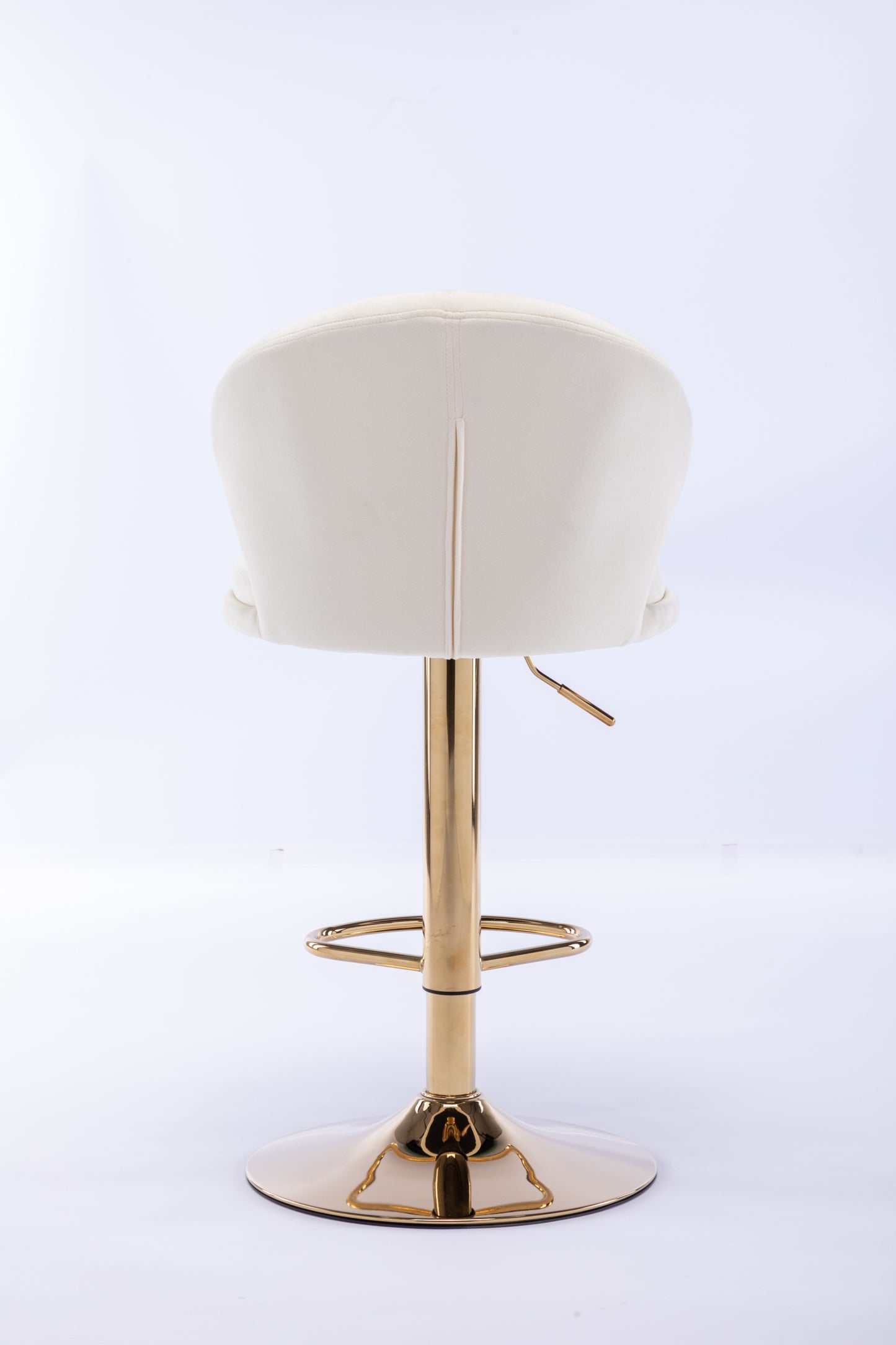 Set of 2  Bar Stools,with Chrome Footrest and Base Swivel Height Adjustable Mechanical Lifting Velvet + Golden Leg Simple Bar Stool-Cream