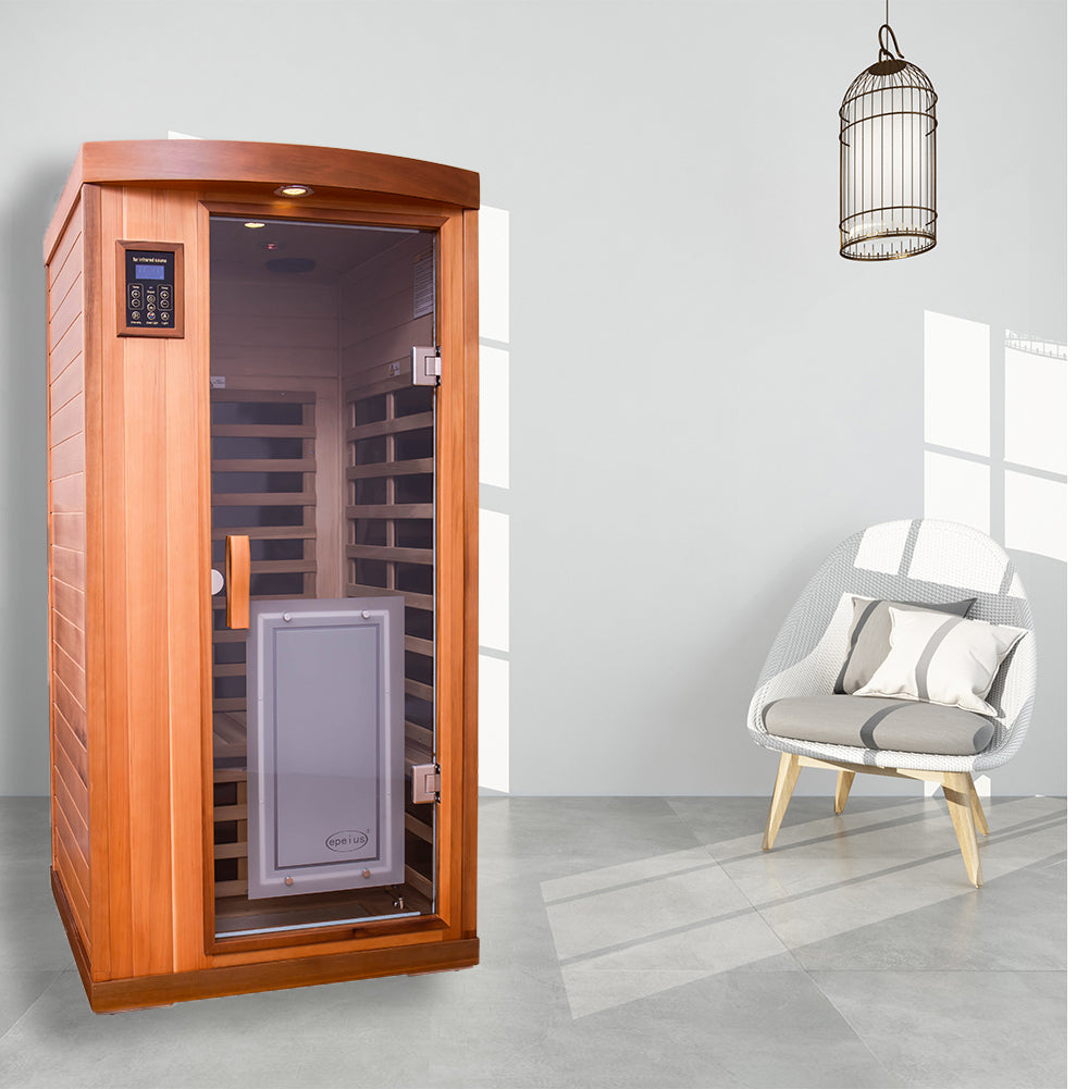 One person red cedar luxury far infrared sauna room