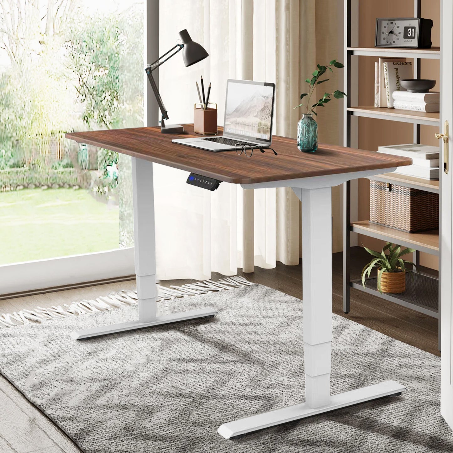 Electric Standing Desk  with Dual Motor  3-Stage Height Adjustable Sit Stand Desk Computer Workstation with USB Charge，White