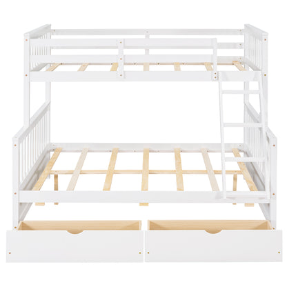 Twin-Over-Full Bunk Bed with Ladders and Two Storage Drawers (White) ( old sku:LT000165AAK）