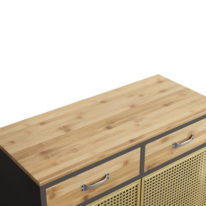 31.5'' Wide 2 Drawer Sideboard, Modern Furniture Decor，Made with Iron + Carbonized Bamboo，Easy Assembly，Gold