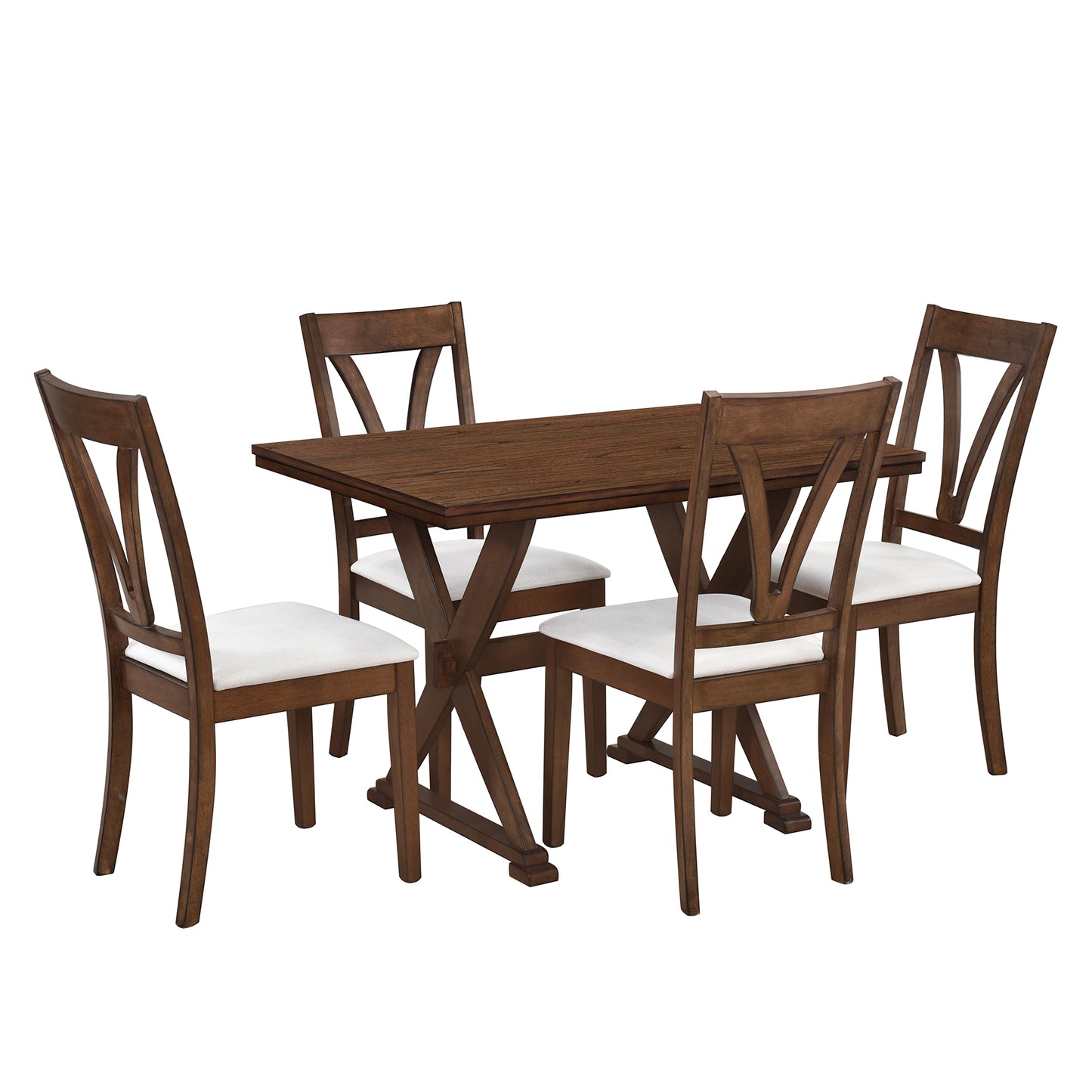 TOPMAX Mid-Century Wood 5-Piece Dining Table Set with 4 Upholstered Dining Chairs for Small Places, Antique Brown