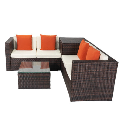 4 Piece Patio Sectional Wicker Rattan Outdoor Furniture Sofa Set with Storage Box