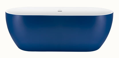 65" 100% Acrylic Freestanding Bathtub，Contemporary Soaking Tub，white inside and blue outside