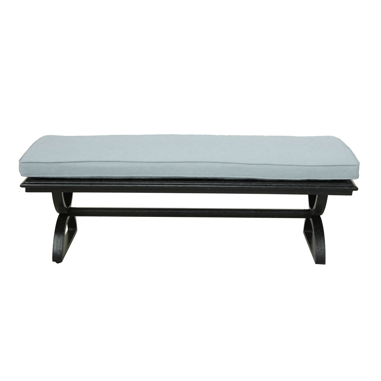 Outdoor Aluminum Dining Bench with Cushion, Espresso Brown/Light Blue