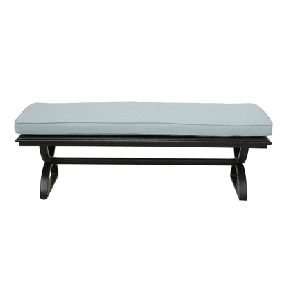 Outdoor Aluminum Dining Bench with Cushion, Espresso Brown/Light Blue